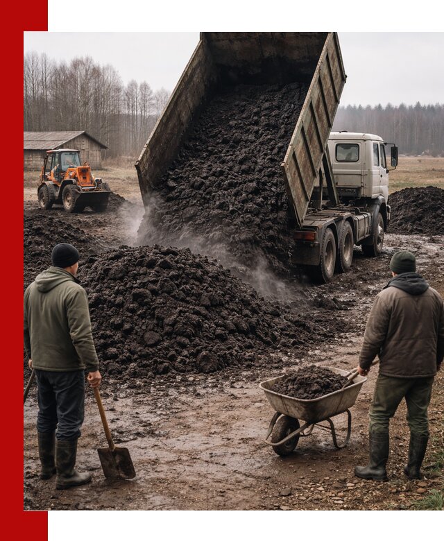 Доставка низинного торфа с разгрузкой и доставкой в Новороссийске