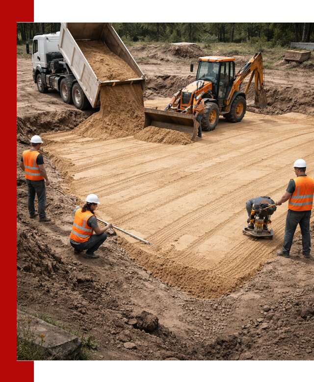 Устройство песчаной подушки для фундаментов и дорог в Новороссийске